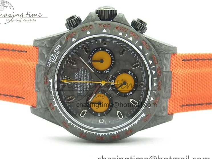 0503 AllSeason Daytona DIW Carbon OMF Best Edition Carbon Orange Dial on Orange Nylon Strap A 2845